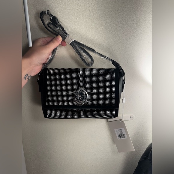 Valentino Orlandi Rhinestone crossbody vegan leather silver tone hardware NWT - Picture 5 of 14